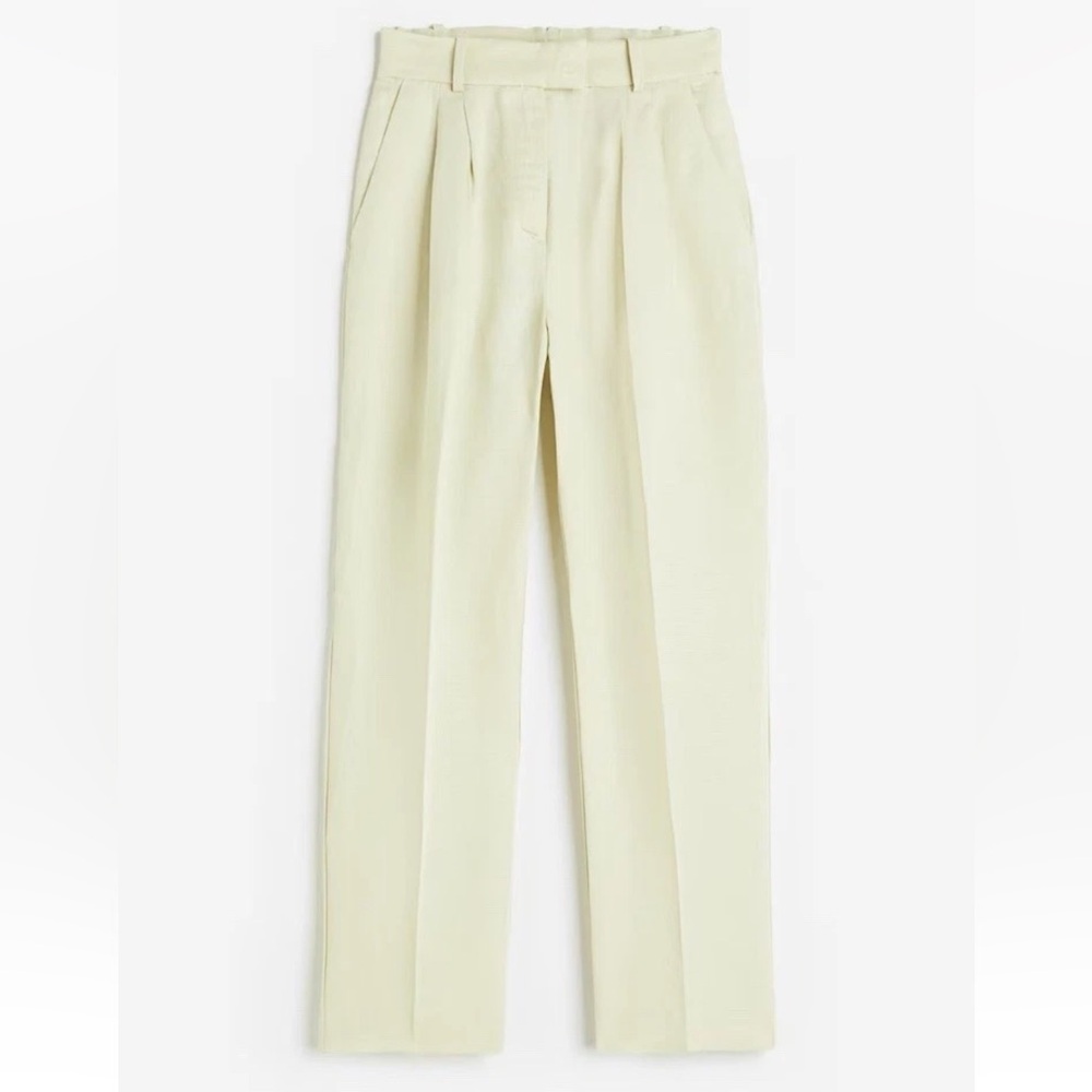 H&M Women’s Pale Green Linen Blend Ankle Length Pleated Dress Pants Size 10‎ NEW